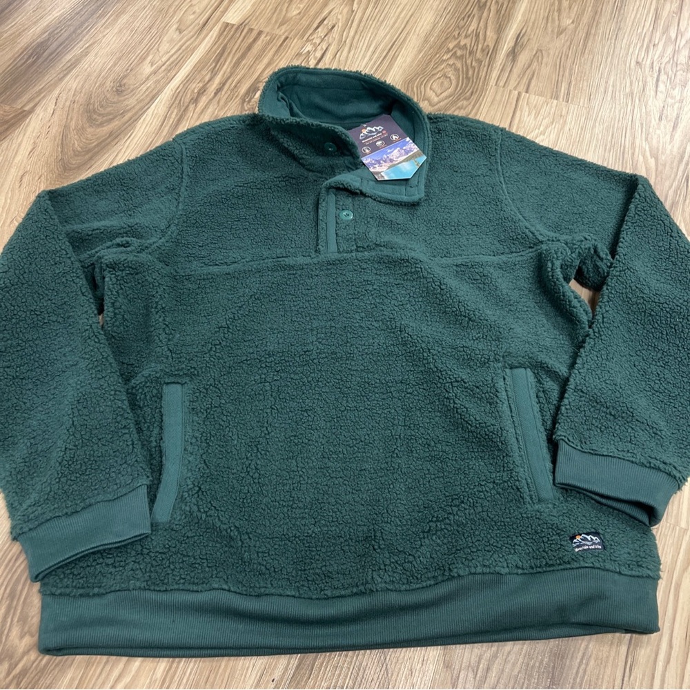 Mountain And Isles 1/4 Button Fleece Pullover Green Men’s Medium NWT